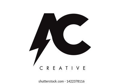 Diseño del logotipo de la letra AC con perno de brillo. Ilustración del vector con el logotipo de la letra del perno eléctrico.