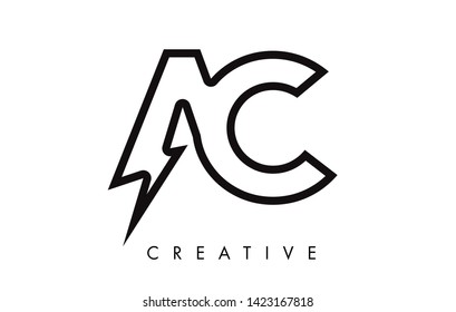 AC Letter Logo Design With Lighting Thunder Bolt. Electric Bolt Letter Logo Vector Illustration.
