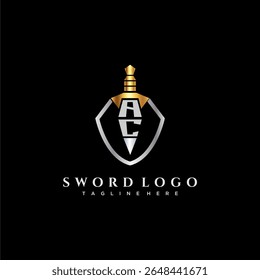 AC carta monograma de luxo para escudo e espada estilo imagem