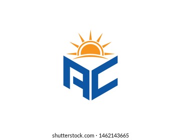 AC letter with Sun logo design, Text logo, Sun logo