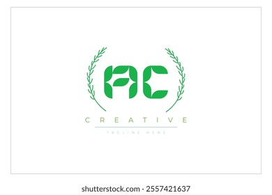 AC letters eco logo with leaf. Fresh nature and healthy leaf logo design.