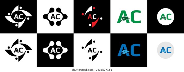AC logo. A C design. White AC letter. AC, A C letter logo design. Initial letter AC linked circle uppercase monogram logo design five style.