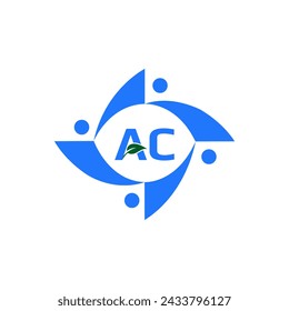 AC logo. A C design. White AC letter. AC, A C letter logo design. Initial letter AC linked circle uppercase monogram logo.