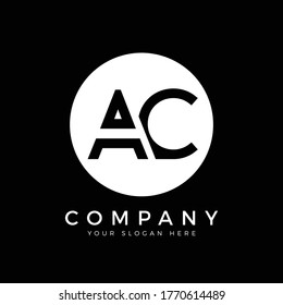 AC Logo Design Black Color Circle Typography Vector Template. Creative Linked Letter AC Logo Template