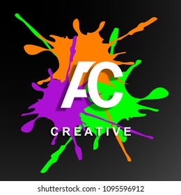 AC logo design vector with Creative Modern Trendy Typography, background spotting paint colorfull