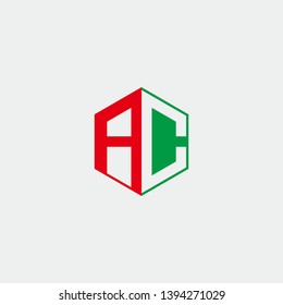 AC Logo Initial Monogram Negative Space Design Template With Red and Green color