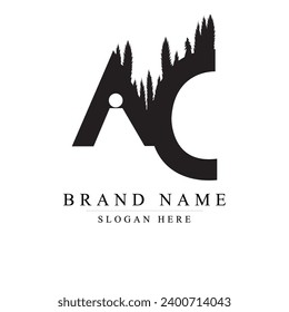 AC Logo Letter Created From Tree Branches and Leaves. Tree Letter Design with Ecology Concept..	
