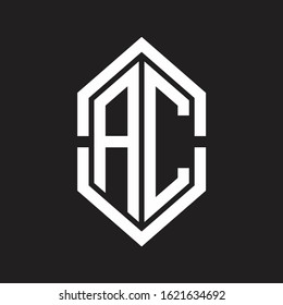 AC Logo monogram with hexagon shape and outline slice style with black and white