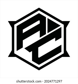 AC Logo monogram with hexagon and sharp shape design template