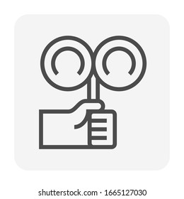 AC manifold gauge or air conditioning gauge vector icon. Tool for professional or technician to diagnostic, service, repair, maintenance, install and freon charging in hvac or air conditioner system.