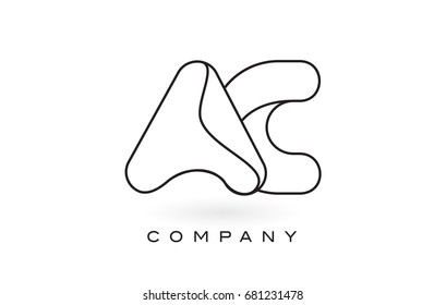 AC Monogram Letter Logo With Thin Black Monogram Outline Contour. Modern Trendy Letter Design Vector Illustration.