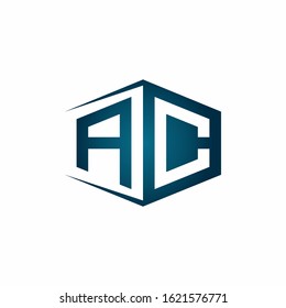 AC monogram logo with hexagon shape and negative space style ribbon design template