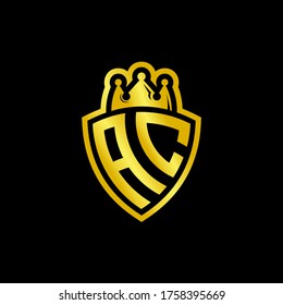 Logo de monograma AC con plantilla de diseño de estilo escudo y corona aislado en fondo negro