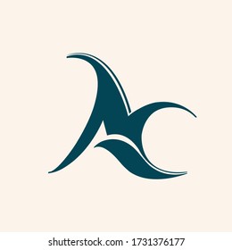AC monogram logo.Typographic icon with calligraphic script letter a and letter c. Lettering icon. Alphabet initials isolated on light background.Signature style elegant green leaf characters.