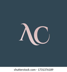 AC monogram logo.Typographic icon with serif letter a and letter c. Lettering icon. Alphabet initials isolated on gray background.Signature style elegant sign uppercase luxury characters.