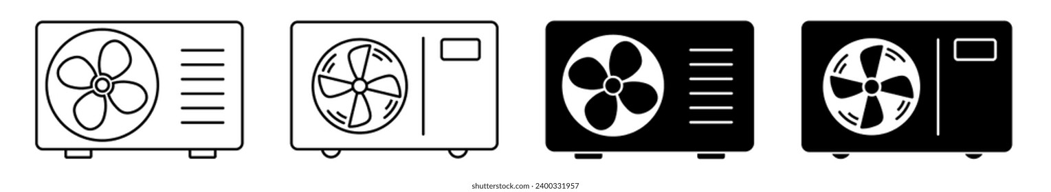 AC outdoor unit icon set. Heat pump symbol. Heating and cooling appliance. Vector illustration	
