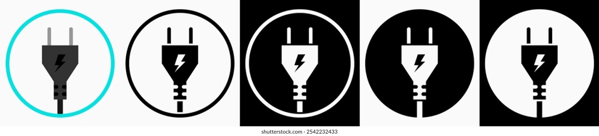 Iconos del enchufe de la alimentación de CA: Ilustración vectorial de los iconos del enchufe de la alimentación de CA con el fondo blanco y negro