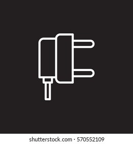 AC power plug line icon, outline vector sign, linear white pictogram isolated on black. Symbol, logo illustration