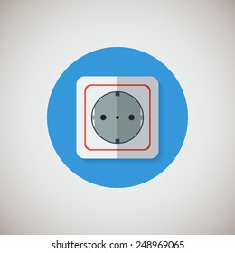 AC power plugs and sockets  flat icon. Flat design style modern vector illustration. Isolated on stylish color background. Flat long shadow icon. Elements in flat design. EPS 10.
