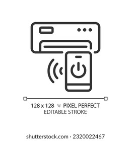 Ac remote control linear icon. Air conditioner. Temperature control. Home appliance. Wireless technology. Thin line illustration. Contour symbol. Vector outline drawing. Editable stroke