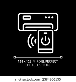 Ac remote control white linear icon for dark theme. Air conditioner. Temperature control. Home appliance. Wireless technology. Thin line illustration. Isolated symbol for night mode. Editable stroke