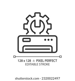 Ac repair linear icon. Maintenance service. Air conditioning repair. Appliance breakdown. Hvac unit. Ventilation system. Thin line illustration. Contour symbol. Vector outline drawing. Editable stroke