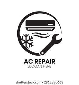 AC Repair logo integrates a cooling unit and a wrench within a circular frame, symbolizing mastery in air system troubleshooting and climate control. This balanced and professional design is well-suited for professional HVAC contractors, cooling repair specialists, or appliance maintenance teams seeking to project technical precision, high-quality service, and reliability to their clients.