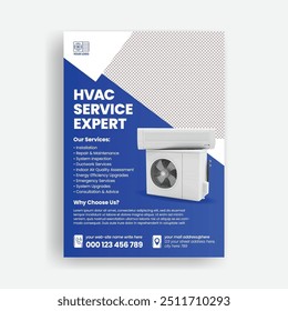 Ac Reparação, manutenção e instalação Serviço a4 modelo de folheto de impressão vertical tamanho ou cartaz, moderno HVAC folheto de serviço ou design de capa de brochura