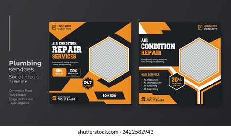 AC repair plumbing services social media post template