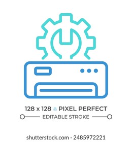 AC reparieren zwei Farblinien Symbol. Wartungsservice. Reparatur der Klimaanlage. Ausfall der Appliance. HVAC-Einheit zweifarbiges Umrisssymbol. Lineares Zweiton-Piktogramm. Einzeldarstellung. Bearbeitbarer Strich
