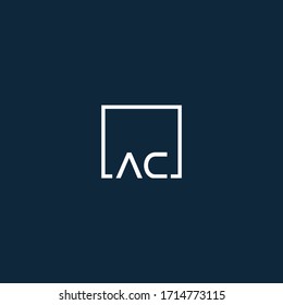 ac square frame letter logo design with black and white colors.