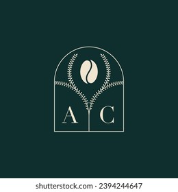 AC Einzigartige und einfache Logo-Design-Kombination aus Buchstaben und Kaffeebohnen