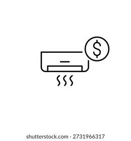 Ac unit and dollar. Cost-effective cooling system, repairs and warranty. Pixel perfect, editable stroke vector icon