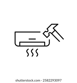 AC unit and hammer. Air conditioner installation, repair and maintenance. Pixel perfect vector icon