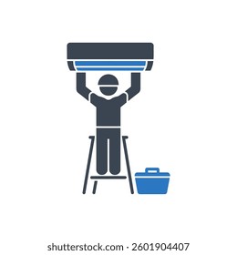 AC Unit Lift Installation Icon On White Background