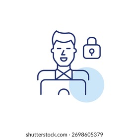 Unidad AC y bloqueo. Refrigeración de acceso controlado, seguridad climática inteligente. Icono de Vector de trazo perfecto y editable