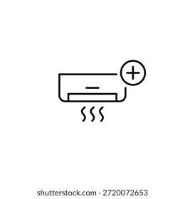 AC unit and plus symbol. Cooling boost, air upgrade, climate enhancement, temperature add, comfort increase. Pixel perfect, editable stroke vector icon