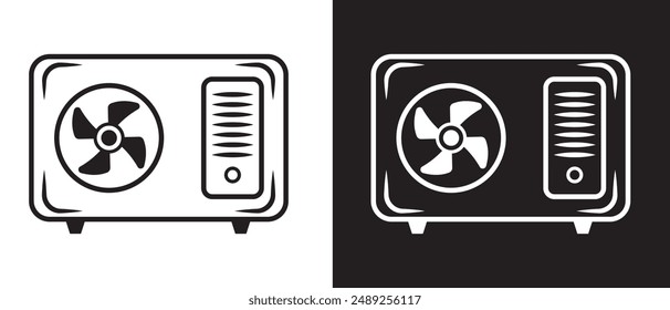 AC vector icon, AC outdoor unit symbol, silhouette. Heat pump icon, vector ,silhouette  isolated on white background.  Air conditioner logo, icon, cooling icon. Vector illustration.
