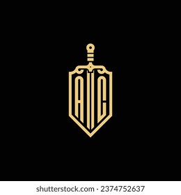 AC vintage shield and sword initial logo in high quality professional design that will print well across any print media