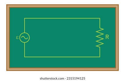 AC voltage applied to a resistor. Scientific vector illustration isolated on chalkboard.