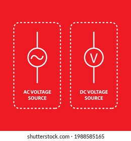 AC voltage source and dc voltage source icon on red background