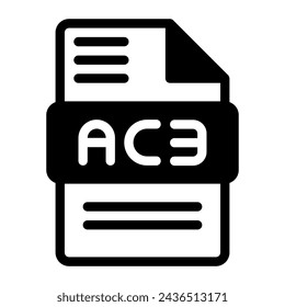 Icono de archivo Ac3. Símbolo de formato de audio Iconos sólidos, ilustración vectorial. se puede utilizar para interfaces web, aplicaciones móviles y software