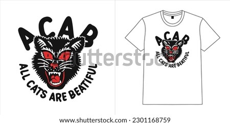 acab all cats are beatiful  t-shirt design with cat icon, typography slogan ,vector illustration for t-shirt.