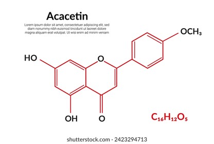 Acacetin plant flavonol, molecular structure formula, suitable for education or chemistry science content. Vector illustration