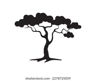 silueta vectorial de árbol de acacia, aislada en blanco