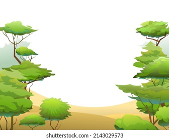 Acacia trees. Africa savanna plants. Sand mounds and dunes. African landscape. Frame illustration Isolated on white background. Vector.