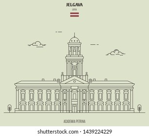 Academia Petrina in Jelgava, Latvia. Landmark icon in linear style