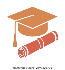 Academic Achievement Graduation Cap and Diploma vector Icon