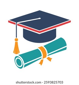 Academic Achievement Graduation Cap and Diploma vector Icon