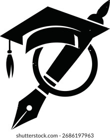 Realização acadêmica e conhecimento simbolizado pelo teto de graduação e caneta